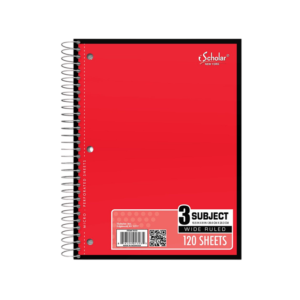 3-Subject Notebook, 8 x 10.5, Wide Ruled, 120 Sheets, Assorted Colors, 3/Pack