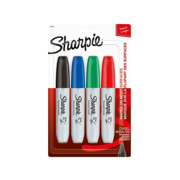 Sharpie King Size Permanent Markers, Chisel Tip, Assorted, 4/Pack