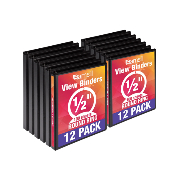 1/2 3-Ring View Binders, White, 12/Pack