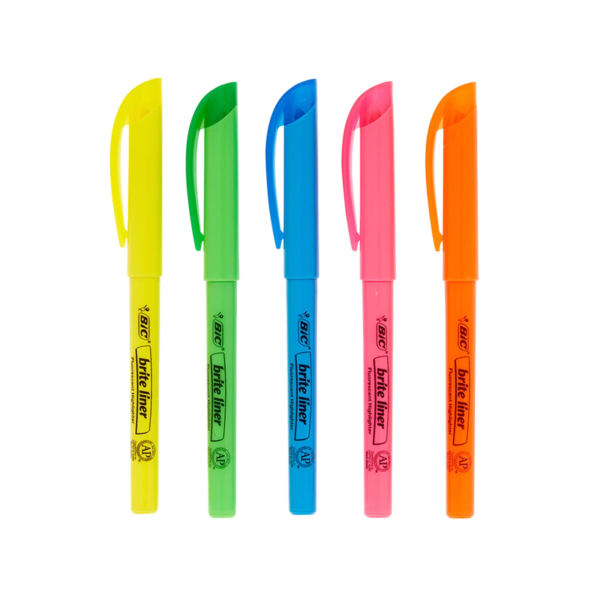BIC Brite Liner Stick Highlighters, Chisel, Assorted Colors, 5/Pack