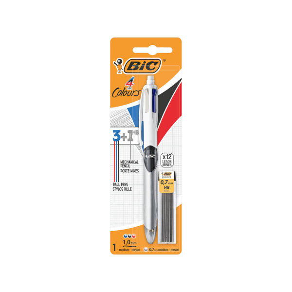 BIC 4 Color Retractable 3+1 Ballpoint Pen and Mechanical Pencil, Medium Point