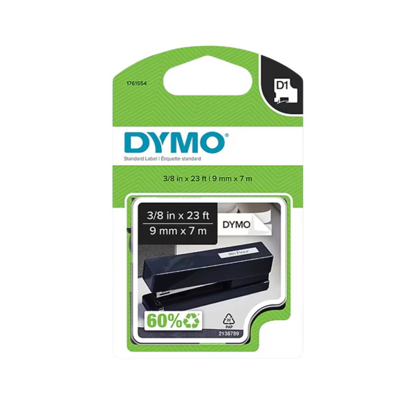 DYMO D1 Standard 41913 Label Maker Tape, 3/8 x 23′, Black on White