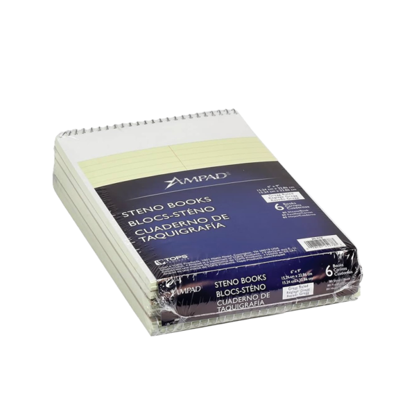 Ampad Steno Book, 6 x 9, Gregg Ruled, Green Tint, 80 Sheets/Pad, 6 Pads/Pack