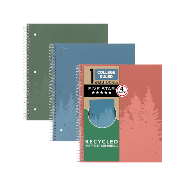 Five Star 1-Subject Notebooks, 8.5 x 11, College Ruled, 100 Sheets, Color chosen at random