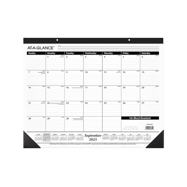 2025 AT-A-GLANCE 21.75 x 17 Monthly Desk Pad Calendar, White/Black