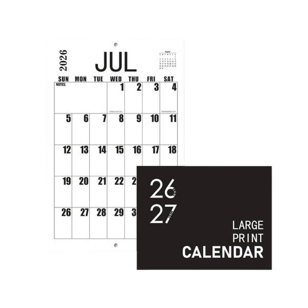 2025  11 x 8 Wall Calendar, White/Black