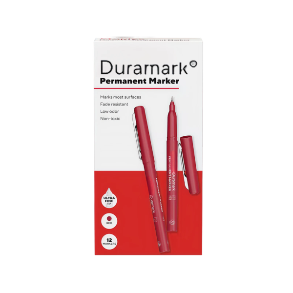Duramark Permanent Marker, Fine Tip, Red, Dozen