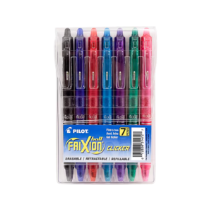 Pilot FriXion Ball Clicker Erasable Gel Pens, Extra Fine Point, 0.5mm, Assorted Ink, 7/Pack