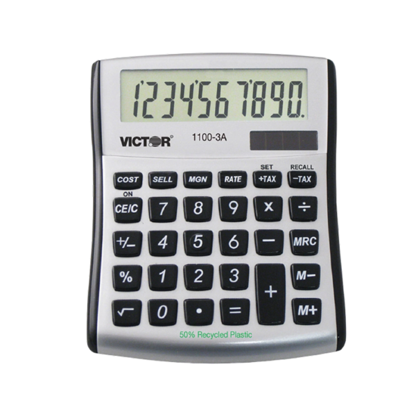 10-Digit Battery & Solar Basic Desktop Calculator, Black