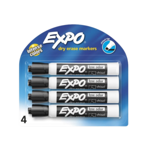 Expo Magnetic Dry Erase Markers, Chisel Tip, Black, 4/Pack