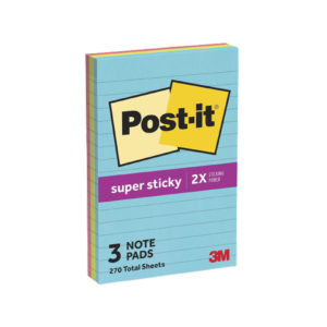Post-it Super Sticky Notes, 4 x 6, Supernova Neons Collection, Lined, 90 Sheet/Pad, 3 Pads/Pack