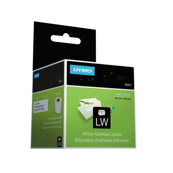 DYMO LabelWriter 2050813 Mailing Address Labels, 3-1/2 x 1-1/8, Black on White, 350 Labels/Roll, 24 Rolls/Box