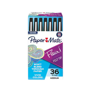 Paper Mate Flair Felt Pen, Medium Point, Black Ink, 36/Pack
