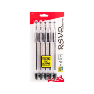 Pentel R.S.V.P. Ballpoint Stick Pens, Fine Point, Black Ink with Clear Barrel, 24/Pack