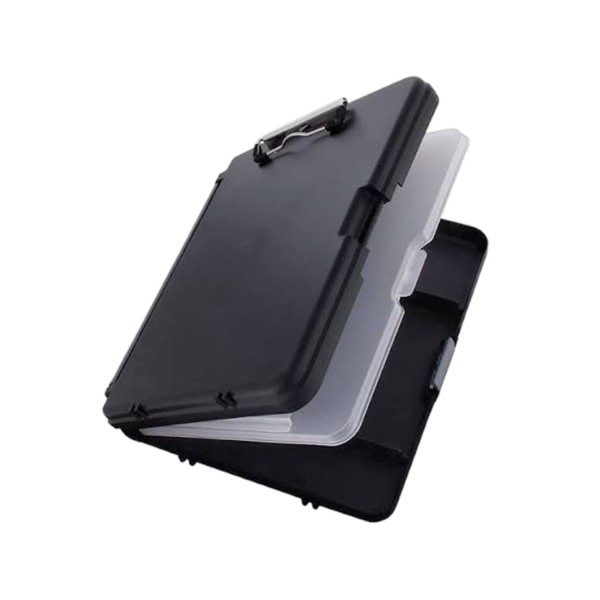 Portable Plastic Storage Clipboard, Letter Size, Black