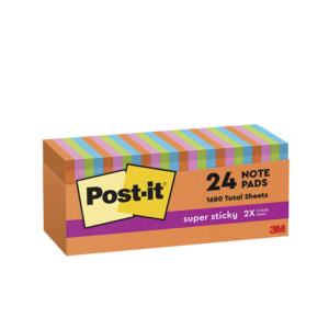 Post-it Super Sticky Notes, 3 x 3, Energy Boost Collection, 70 Sheet/Pad, 24 Pads/Pack