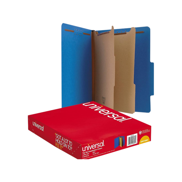 AbilityOne Ability One Classification Folders, 6 Parts/2 Partitions, Dark Blue, Letter, Holds 8 1/2H x 11W, 10/Bx