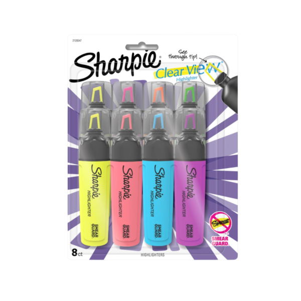 Sharpie Clear View Highlighter, Chisel Tip, Assorted Ink, 12/Pack