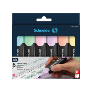 Schneider Job Pastel Highlighters, Chisel Tip , Assorted Ink Colors, Black/Assorted Barrel Colors, 6/Pack