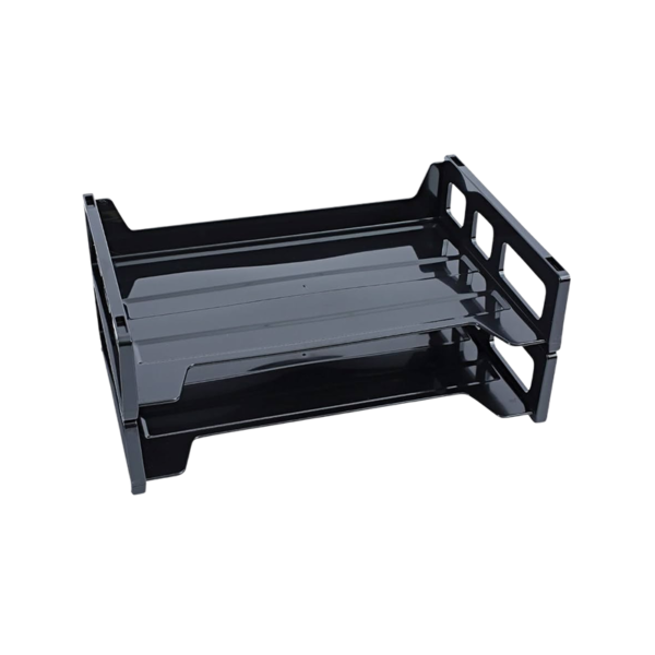 Side Load Letter Desk Tray, Two-Tier, Plastic, Black