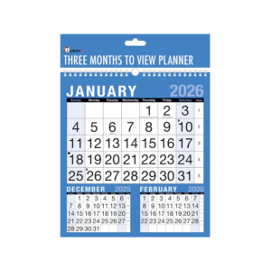 2025-2026 AbilityOne SKILCRAFT 26 x 12.25 Three-Month Wall Calendar, White/Blue