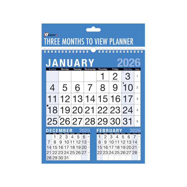 2025-2026 AbilityOne SKILCRAFT 26 x 12.25 Three-Month Wall Calendar, White/Blue