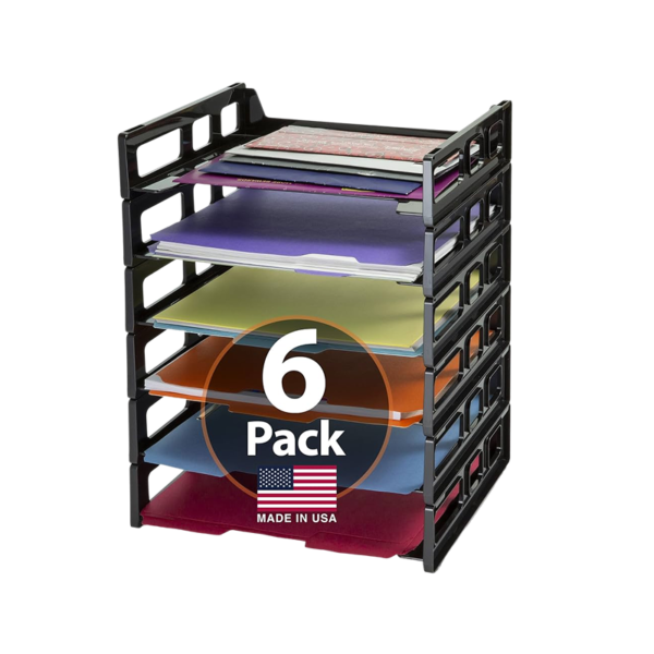 Officemate Plastic Side Loading Stackable Letter Tray, Letter Size, Black, 6/Pack
