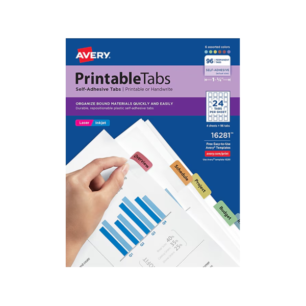 Avery Self Adhesive Tabs with Laser Printable Inserts, Assorted Colors, 1