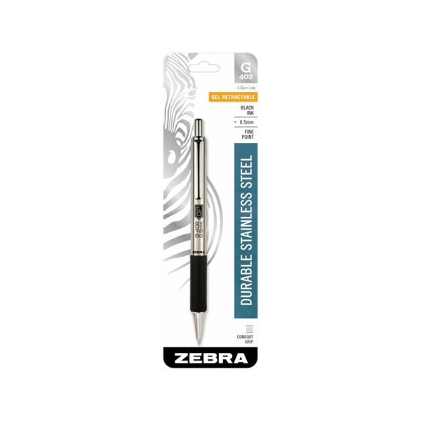AbilityOne 7520017024609 SKILCRAFT Zebra Stainless-Steel Retractable Gel Pen, Medium, Black Ink, 2/Pack