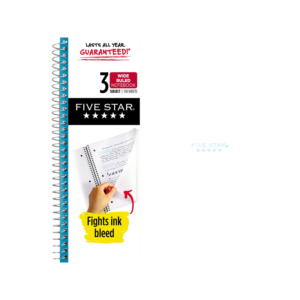 Five Star 3-Subject Notebooks, 10.5 x 8.63, Wide Ruled, 150 Sheets, Assorted Colors, 3/Pack