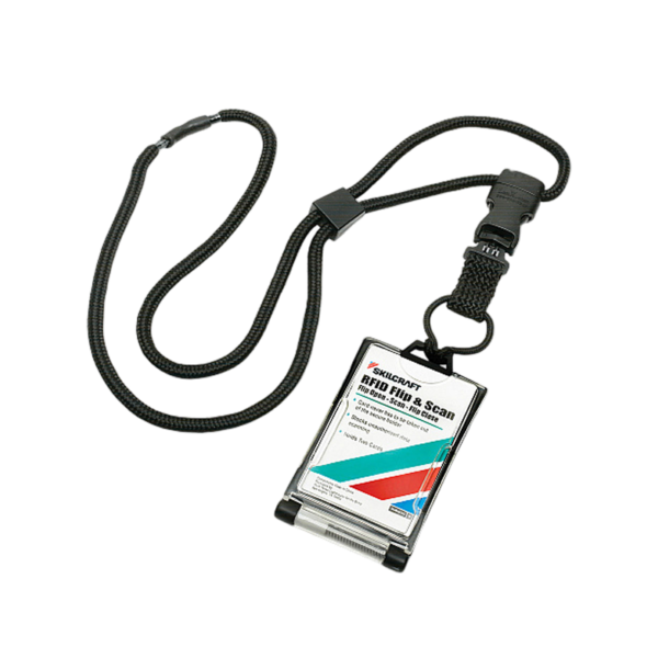 AbilityOne SKILCRAFT Dual Sided ID Holder, Vertical, Horizontal, Plastic, Clear, Black