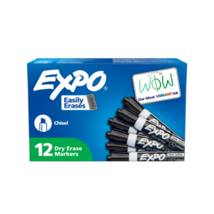 EXPO Tank Dry Erase Markers, Chisel Tip, Black, 12/Pack