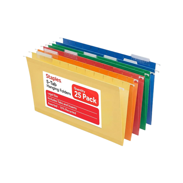 Smead Recycled Hanging File Folder, 5-Tab Tab, Legal Size, Assorted Colors, 25/BX