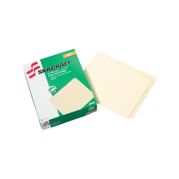 SKILCRAFT 1/3-cut Position-1 Tab Manila File Folders, Letter, Manila, Recycled, 50 / Box