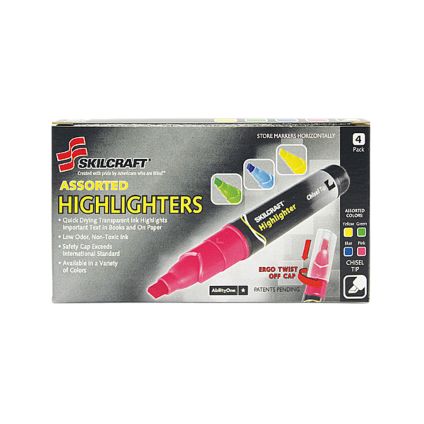 AbilityOne Stick Highlighter Tip, Assorted, 5/Pack